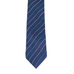 Designer Collection Men Tie Blue Green Orange Striped Silk Formal Business 55x3